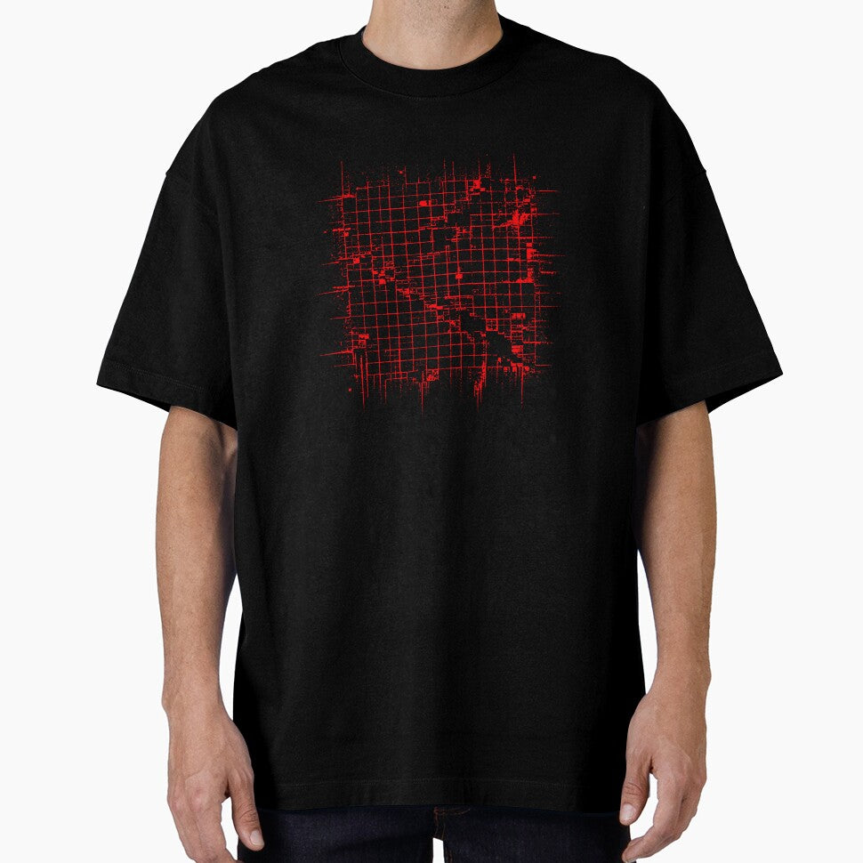 Glitch Grid Distortion Shirt – Cyberpunk Red Abstract Matrix Design by UnglaublichGut