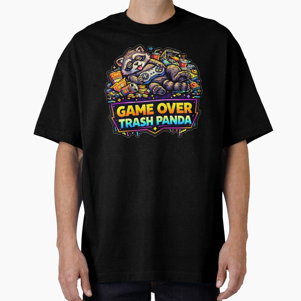 Game Over Trash Panda Shirt Funny Retro Gaming Raccoon Gamer Meme by ZEBBEDE - Minimal Streetwear
