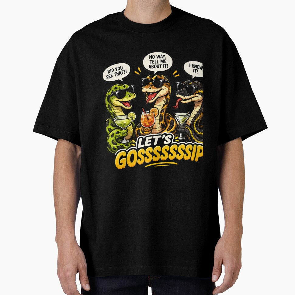 Let’s Gossssip Funny Snake Shirt | Cool Cartoon Snakes with Cocktails by Animal Vibes