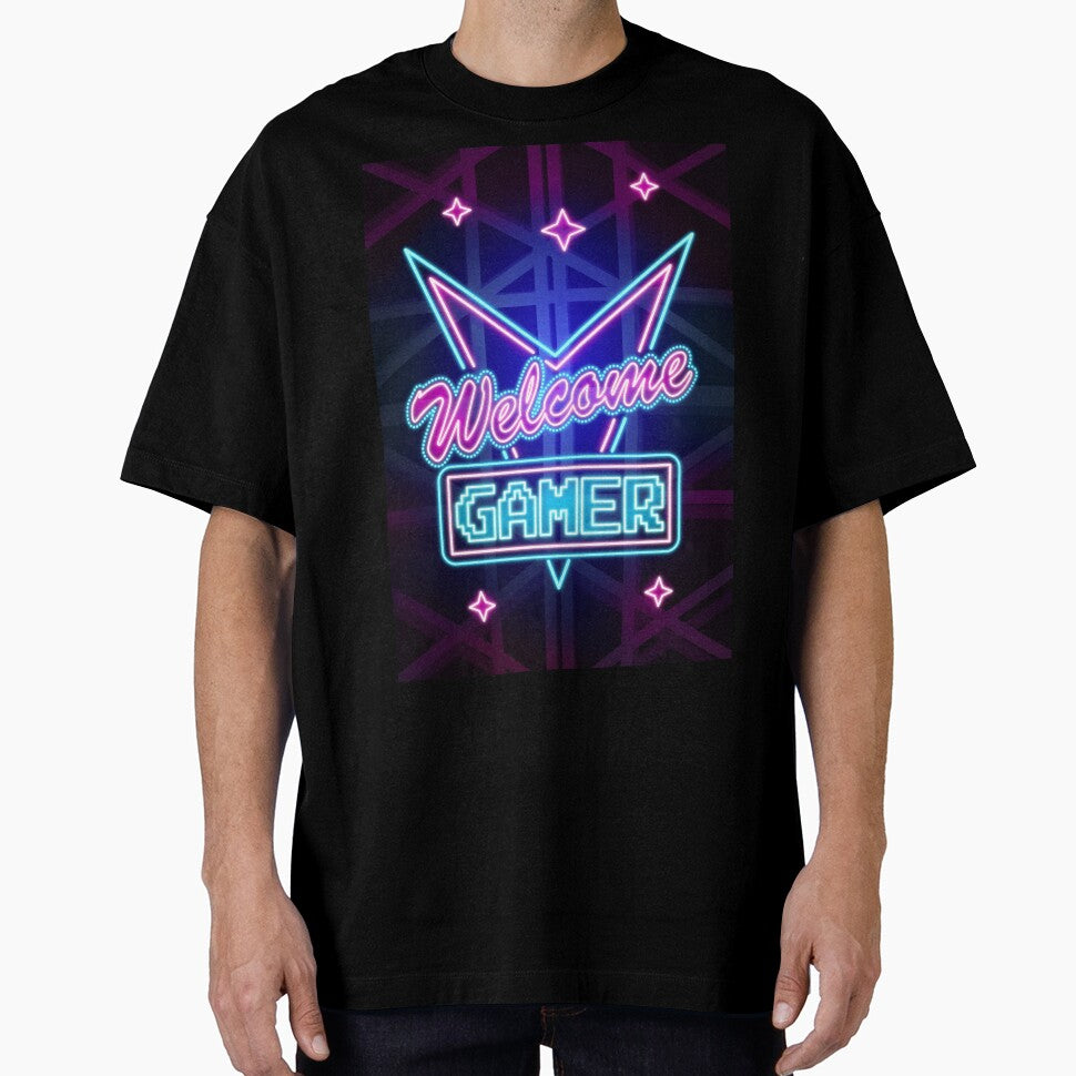 Welcome Gamer Neon Art Typography by Vectorheroes