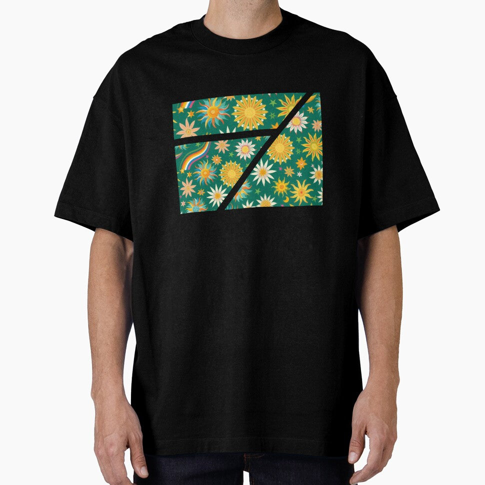 Yellow & green groovy flower & rainbow print by PrettyPinkSkies