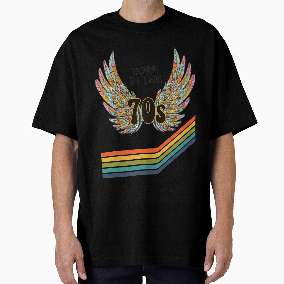 Born in the 70s geometric abstract pattern retro stripes with wings by MagicStrawberry