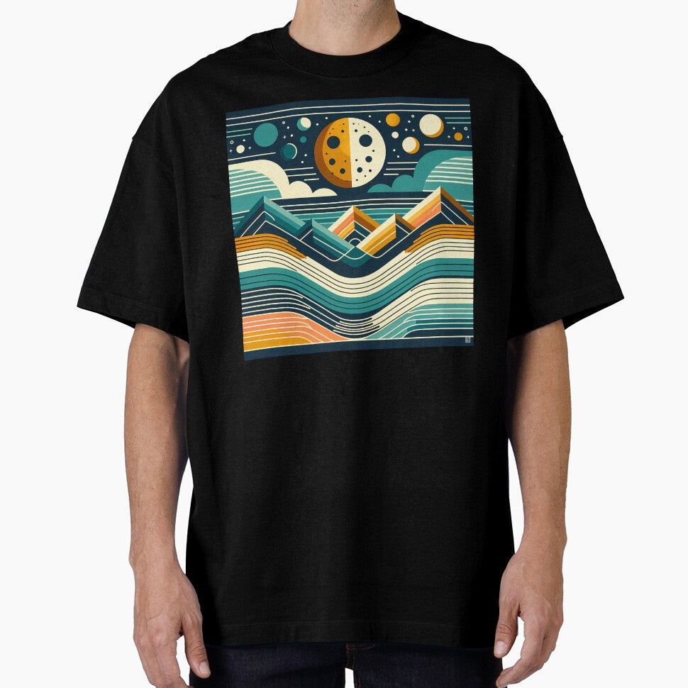 Geometric Moon Over Layered Mountains by InkSmithery