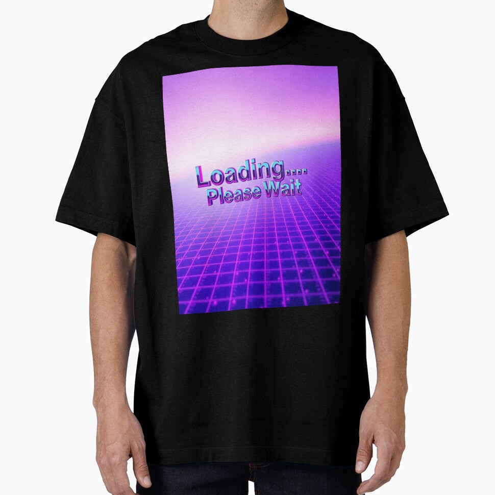 Loading Please Wait – Y2K Retro Chrome Vaporwave Tee Design by CMdigit