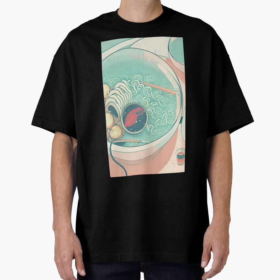 Ramen Japanese Noodle Siup Bowl 90s Nostalgia Retro Vaporwave Fantasy Futuristic Retro Landscape Illustration by S Y N T H R E A L M
