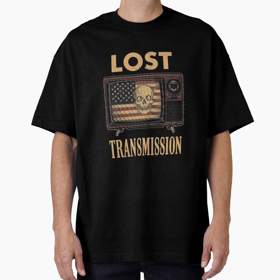 Lost Transmission – Retro TV Static American Skull Flag Streetwear by Dhenin Studio