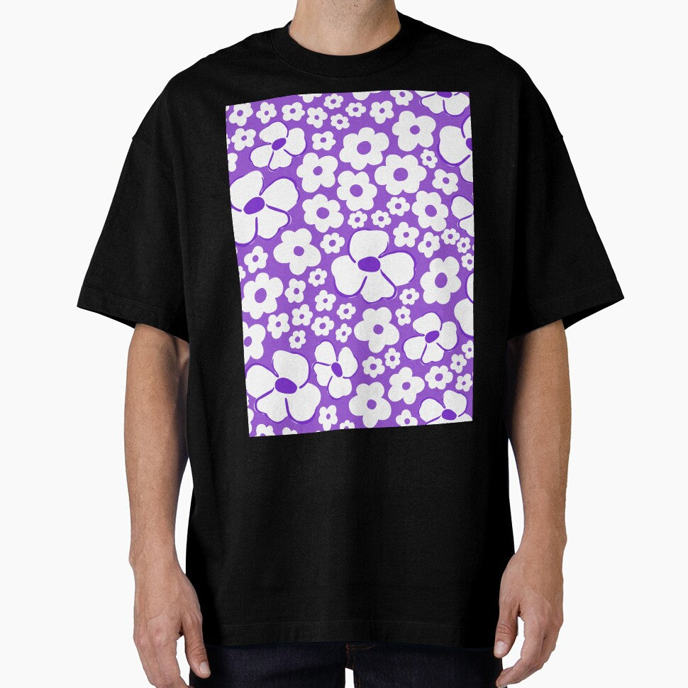 big cute florals bright purple danish style flowers super retro groovy 60s 70s era by blomastudios