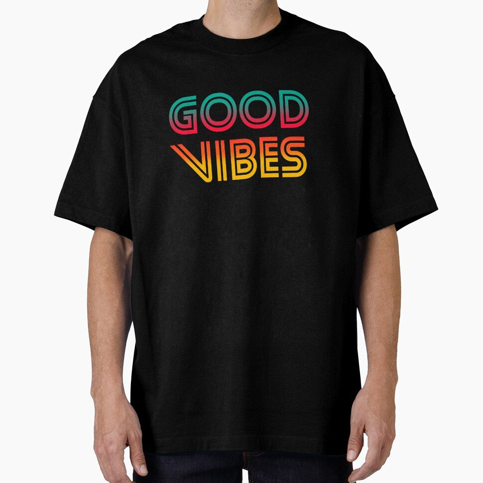 Gradient Tricolor Spectrum Stripes 3D Extruded Retro Vintage Sans Serif Display Typography Good Vibes Quotes by Cawaiico