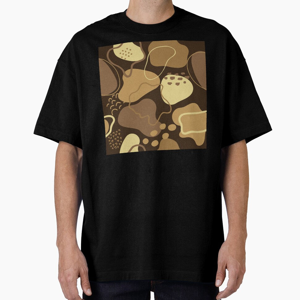 Mid century abstract shapes pattern (brown earth tones on dark background) by Chinxi