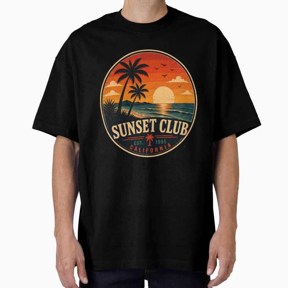 SUNSET CLUB Retro Badge – Vintage Coastal Graphic by Mac Sketches