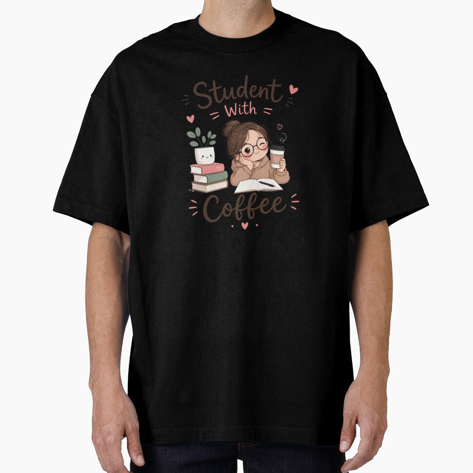 Cute Student With Coffee Kawaii Study Aesthetic Sticker | Cozy College Life Design by Sanika arts