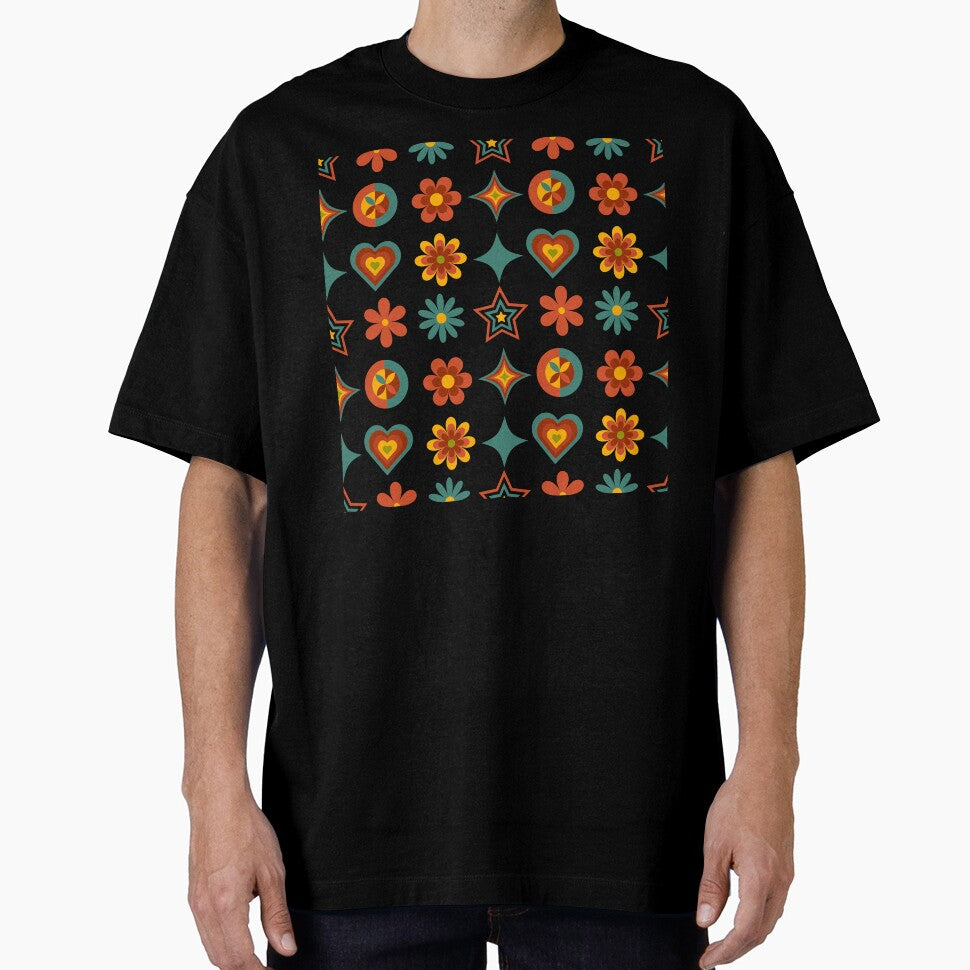 Retro Floral & Geometric Pattern - 70s Vibe Design by PrintandJoy