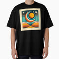 Geometric Sun Moon Over Striped Horizon by InkSmithery