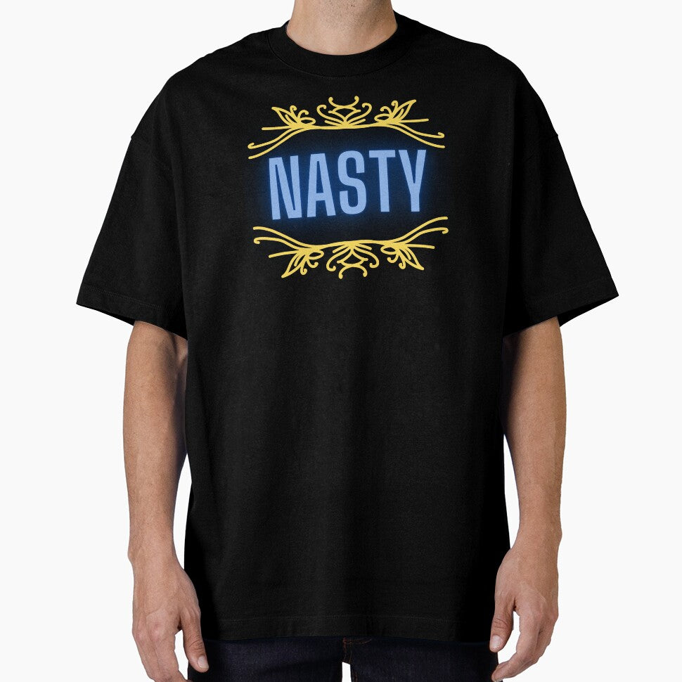 “Nasty” Statement Graphic – Elegant Rebellion in Neon Blue and Gold by larissa-myrie