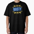 “Nasty” Statement Graphic – Elegant Rebellion in Neon Blue and Gold by larissa-myrie