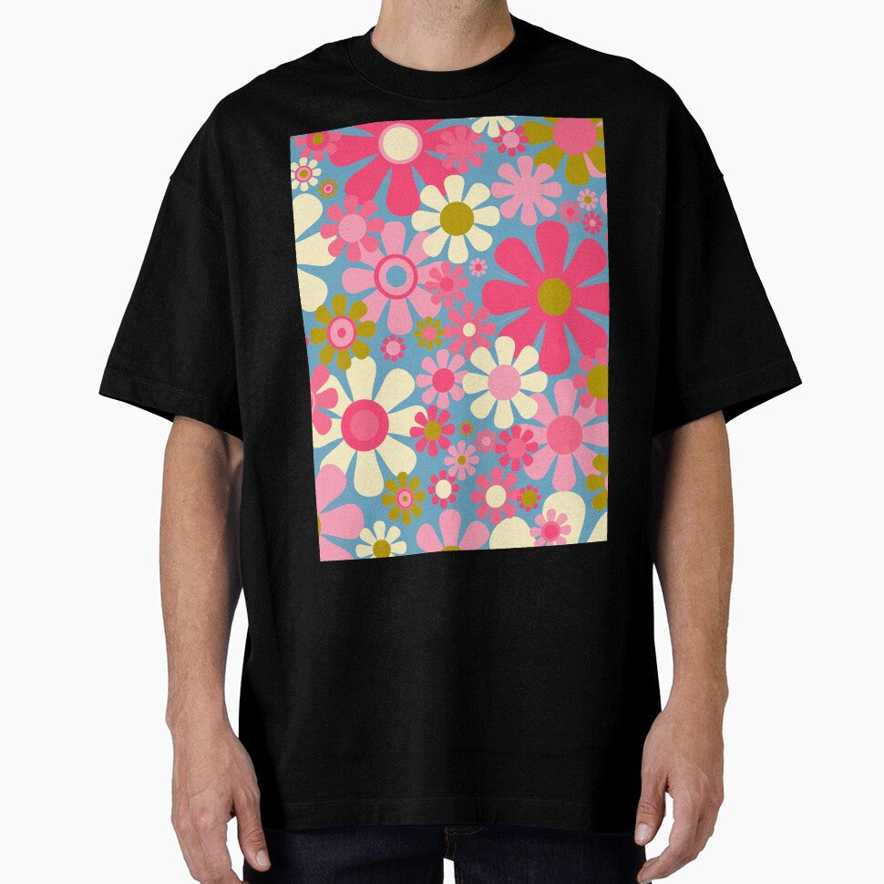 Groovy Retro 60s 70s Floral Pattern Pink Blue Olive by kierkegaard