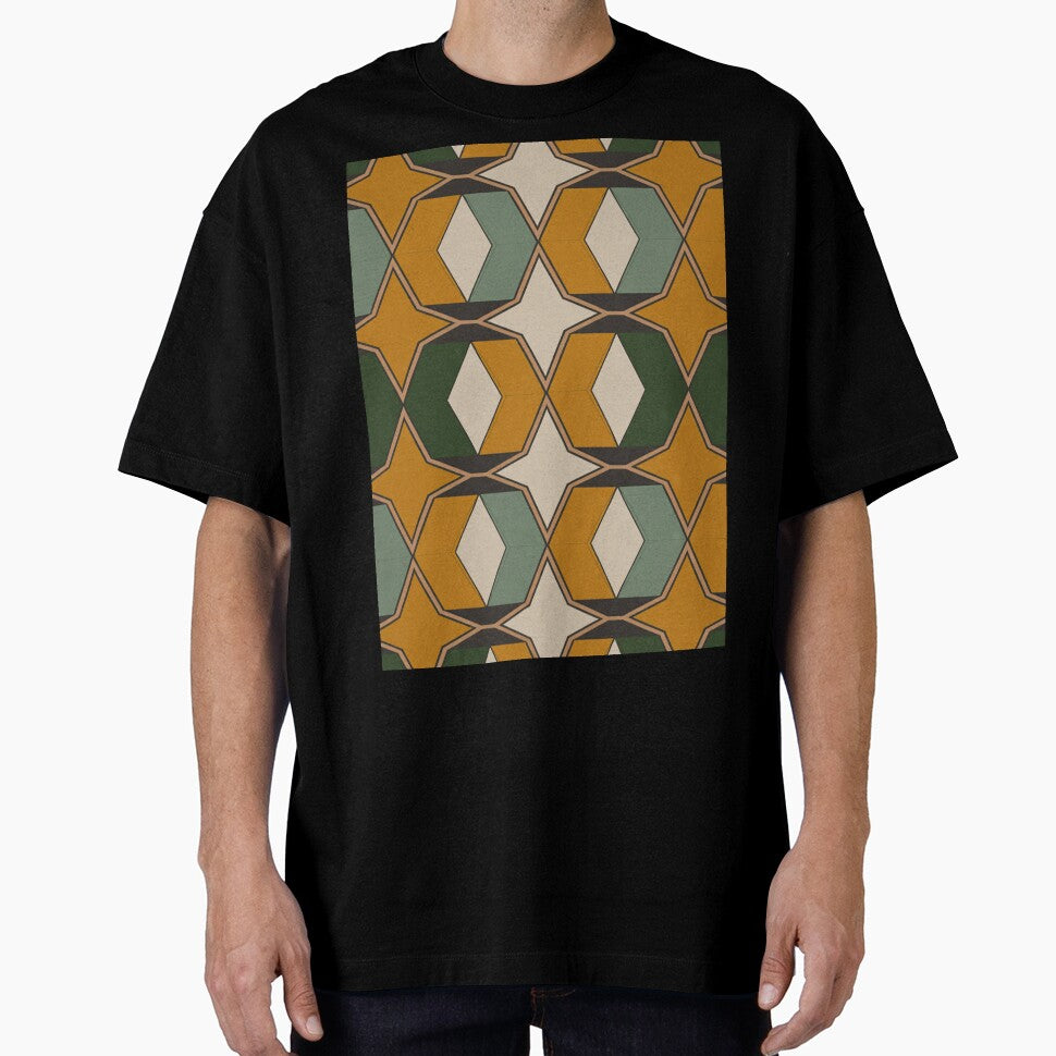 Seamless Geometric Moroccan Tile Pattern in Mustard Green and Beige by Midnight Veil Designs