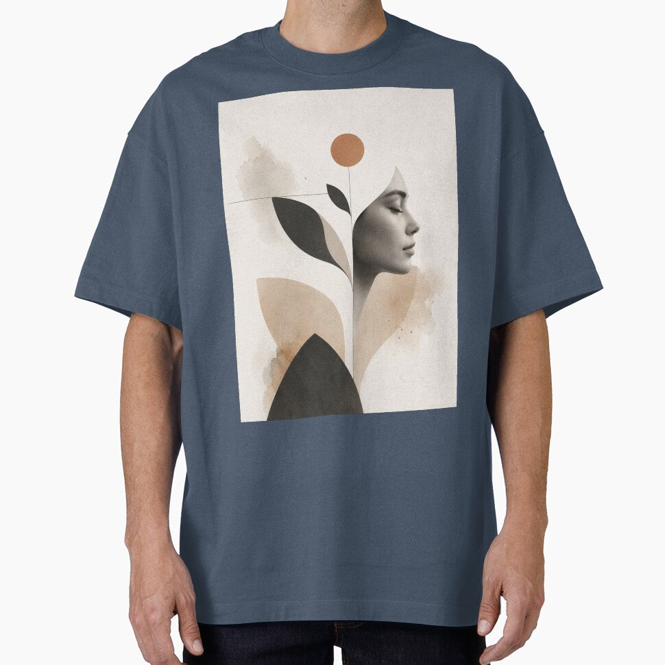 Minimalist Woman Profile Geometric Leaf Terracotta Sun Wall Art Print by Leogasup