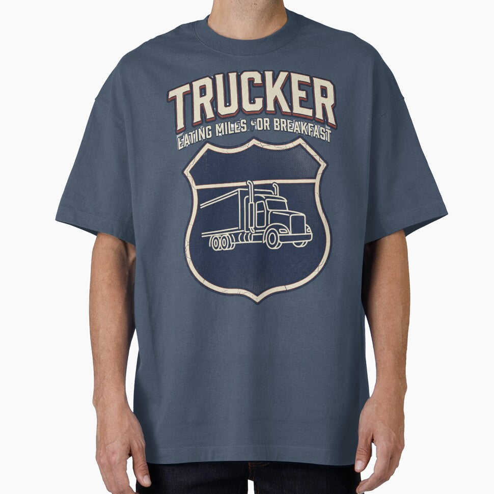 Trucker Eating Miles for Breakfast Retro by Proud Threads