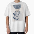 Mid-century modern botanical, lines and shapes in blue and beige by ArticraftShop