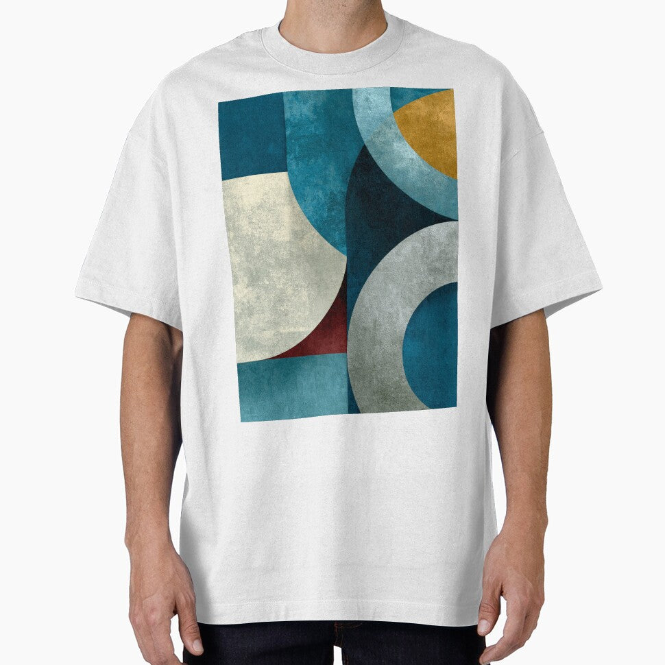 Modern Curved Geometric Abstract in Teal & Gold by SlowRegardArt