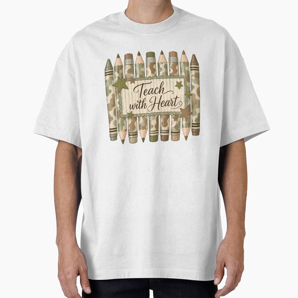 Teach with Heart Camo Teacher School Design by wingedpendesign
