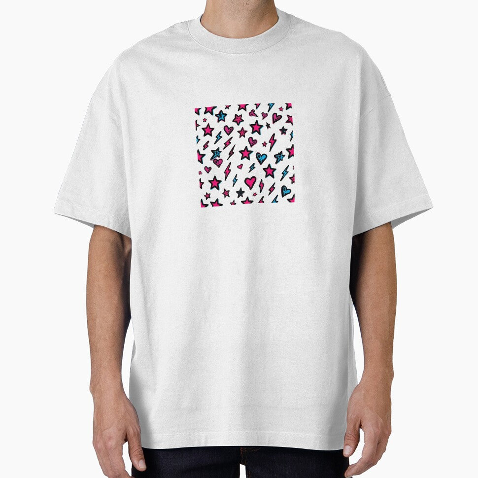 Y2K Pop Punk Stars Hearts and Lightning Pattern by ByKayaPrints