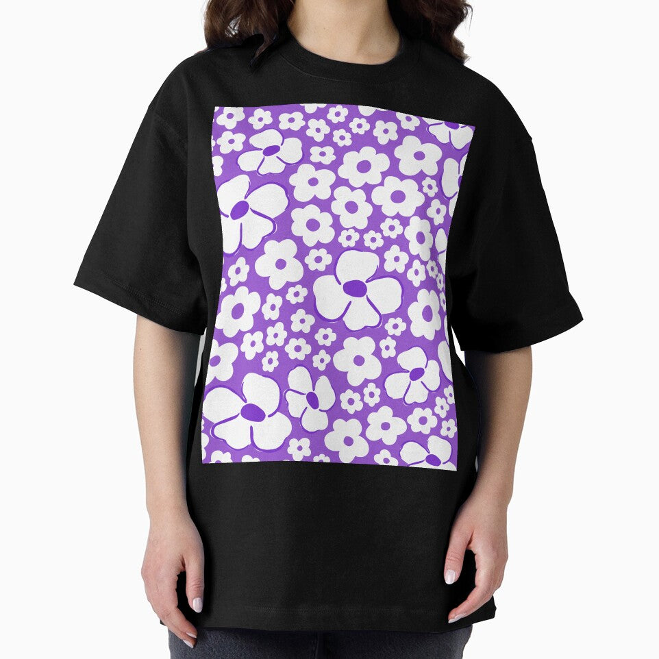 big cute florals bright purple danish style flowers super retro groovy 60s 70s era by blomastudios