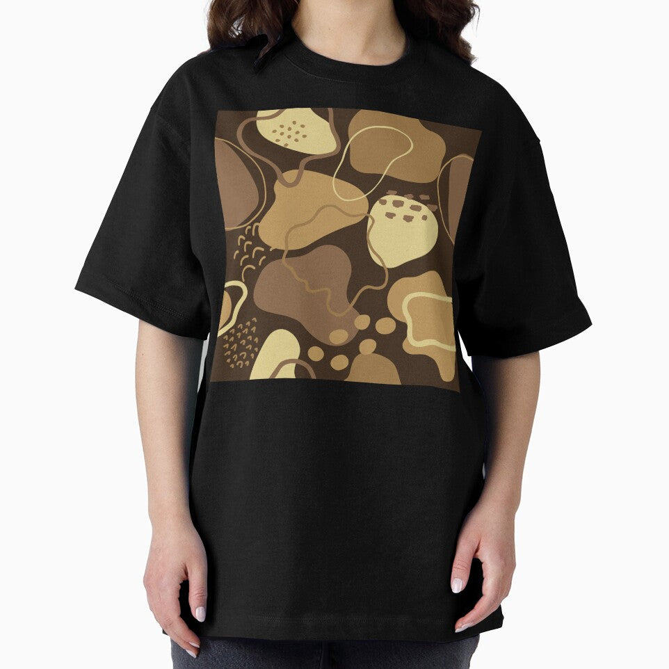 Mid century abstract shapes pattern (brown earth tones on dark background) by Chinxi
