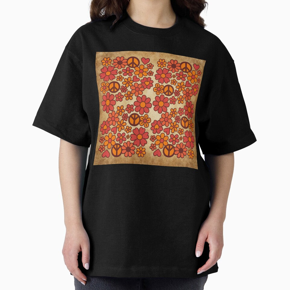Groovy 70s style flower pattern, retro color palette by Pim-pimporn