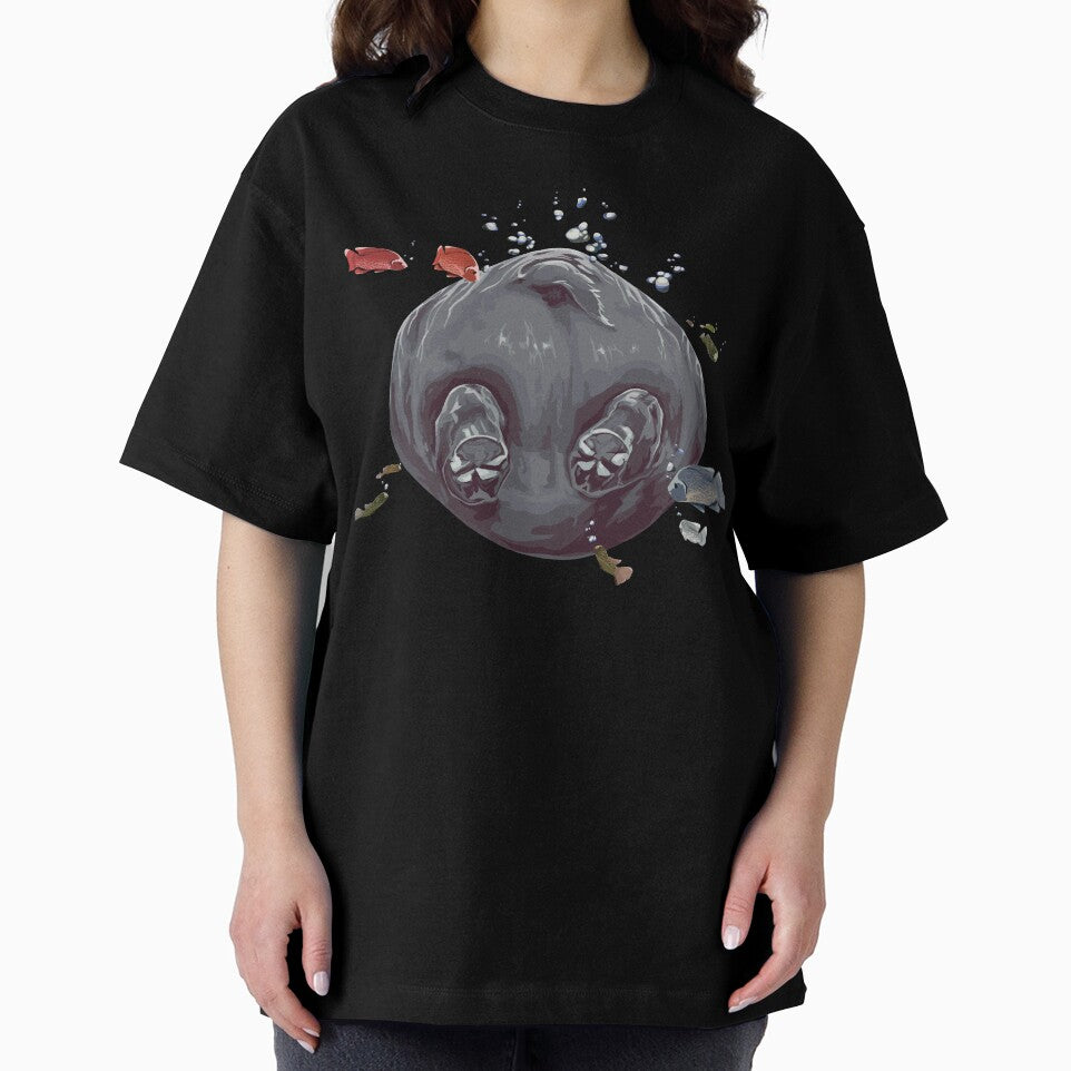 Hippo butt with fish, large print white edition by bye-then