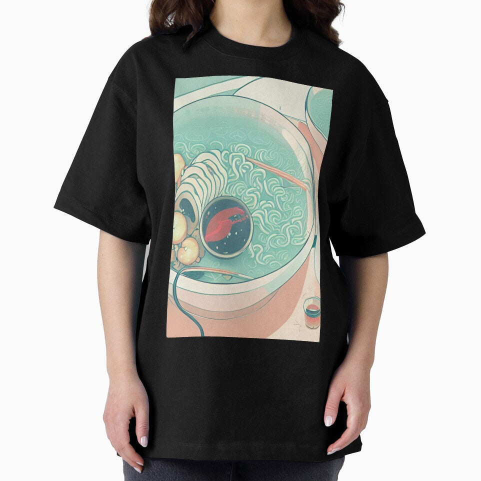 Ramen Japanese Noodle Siup Bowl 90s Nostalgia Retro Vaporwave Fantasy Futuristic Retro Landscape Illustration by S Y N T H R E A L M