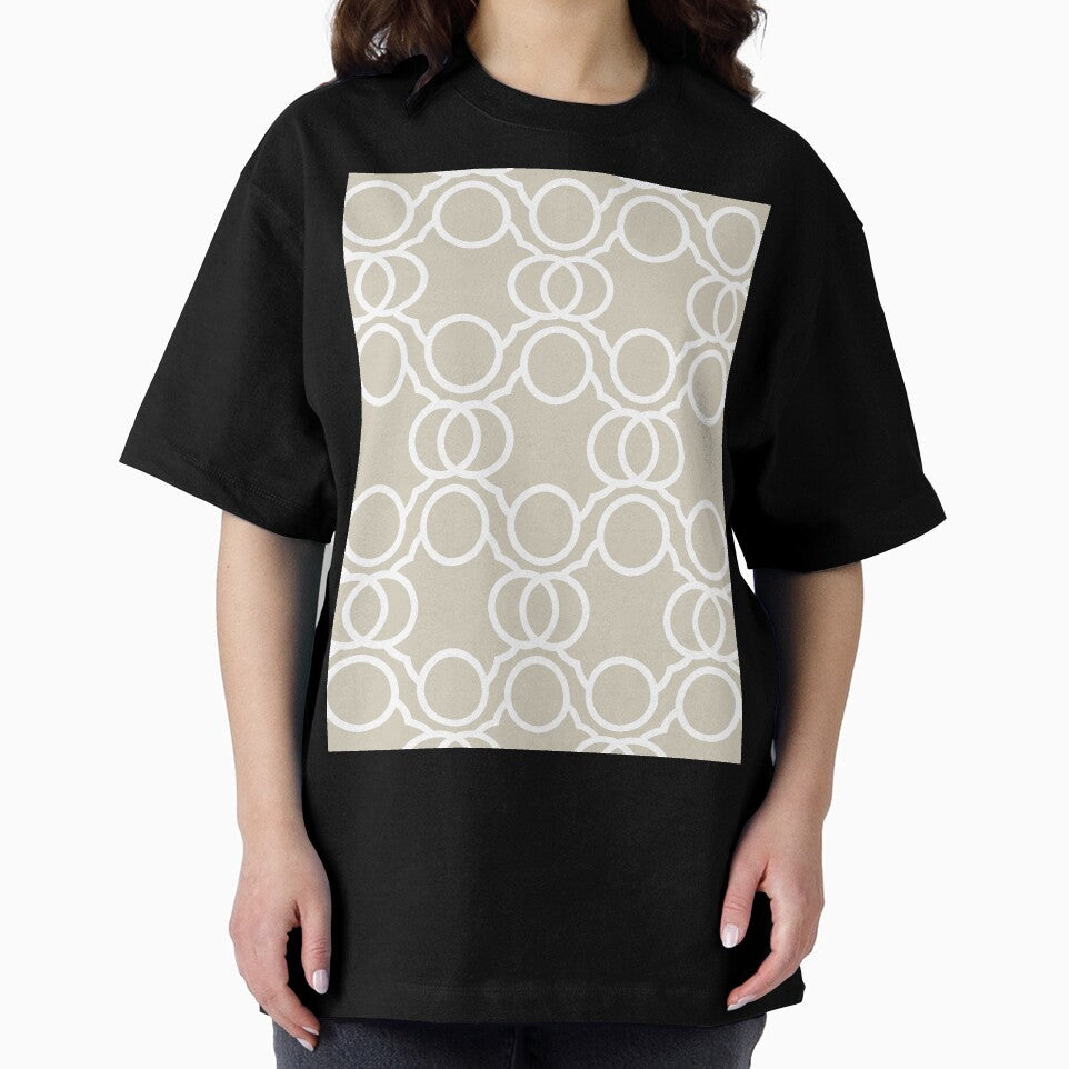 Tan and White Geometric Circle Pattern Pairs DE 2022 Popular Color Doric White DET641 by ColorOfTheYears