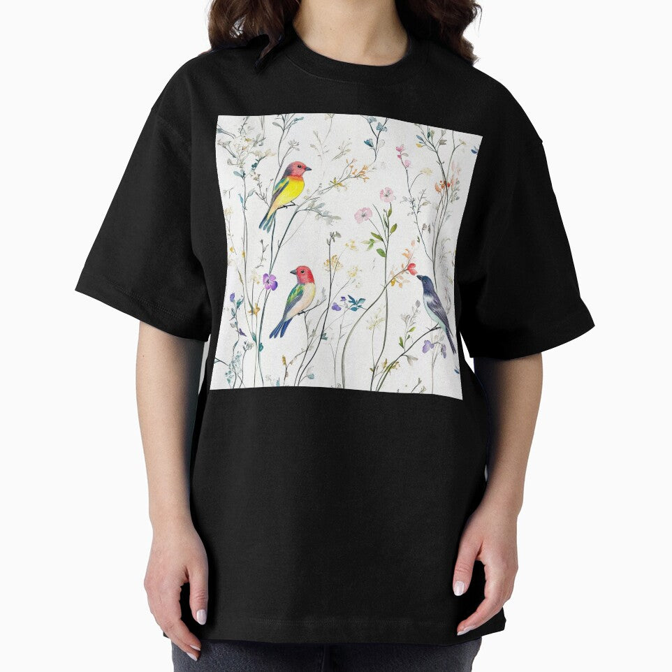 Colorful Birds in Blooming Meadow by Suzana Djordjevic