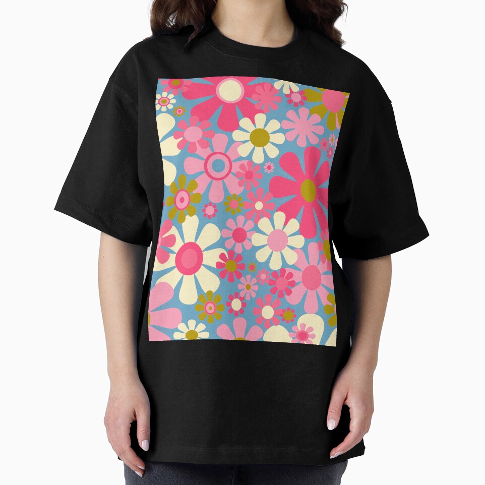 Groovy Retro 60s 70s Floral Pattern Pink Blue Olive by kierkegaard