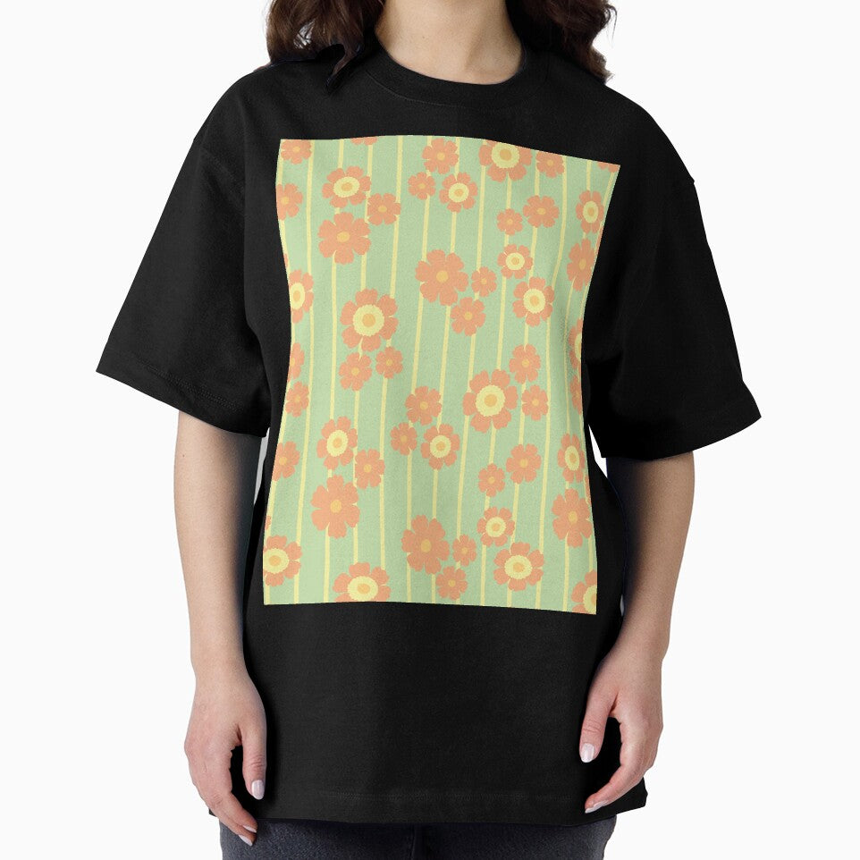 RETRO FLOWER STRIPES ORANGE AND GREEN by blomastudios
