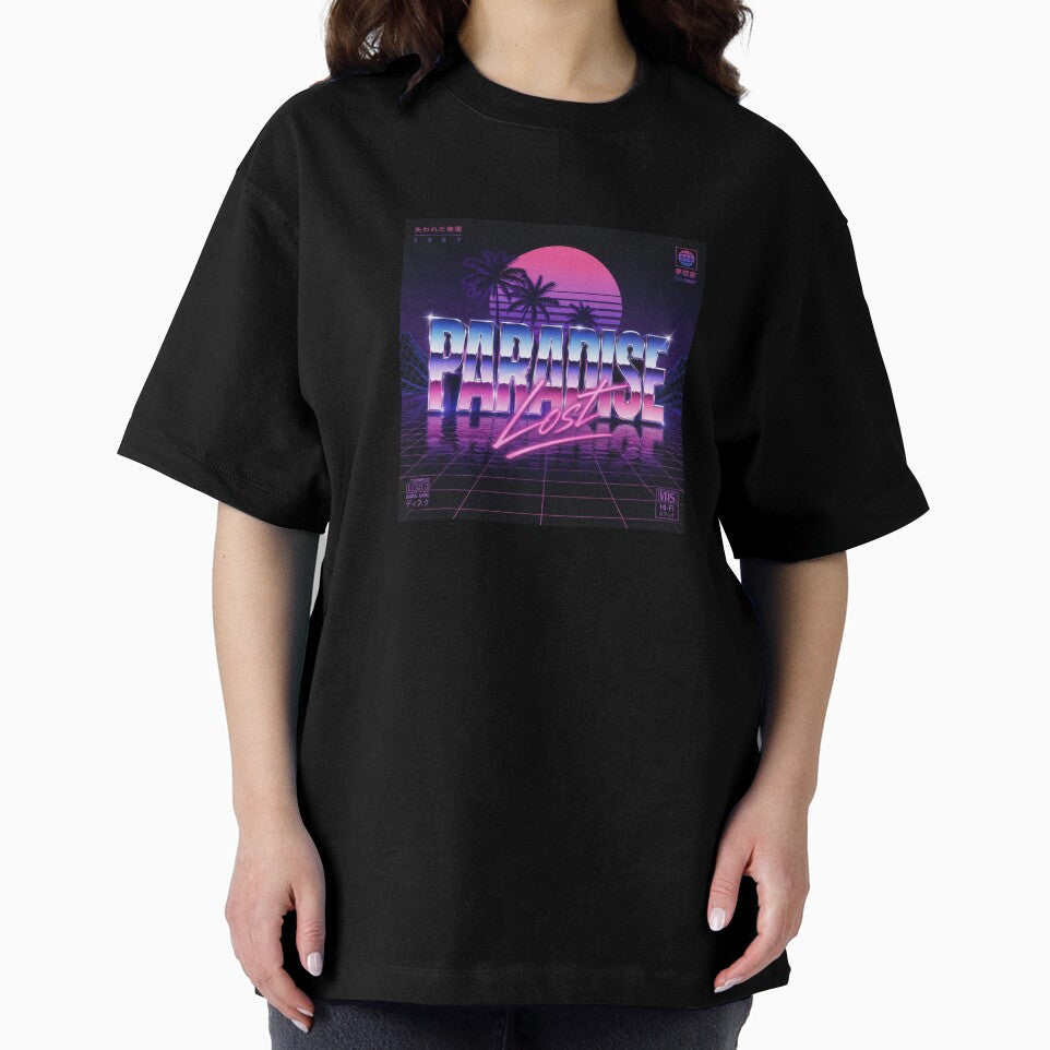 Vaporwave Paradise Lost Neon Retro Aesthetic 80s Synthwave Sunset Chrome Text Design by Sanika arts