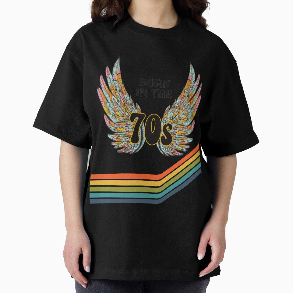 Born in the 70s geometric abstract pattern retro stripes with wings by MagicStrawberry