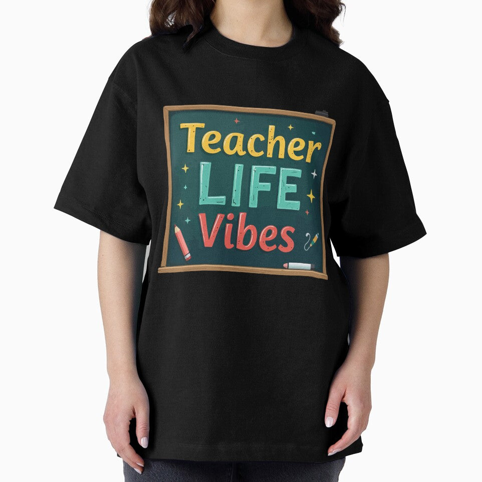 Teacher LIFE Vibes T-Shirt  Chalkboard Style Teacher Gift Back to School Tee by Design-Pro-21