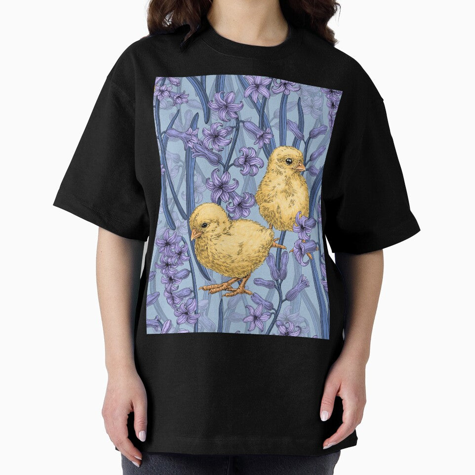 Chickens and hyacinths on sky blue by Katerina Mitkova Kirilova