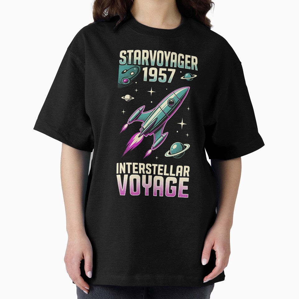 Starvoyager 1957 Retro Rocket - Vintage Space Travel Poster - Interstellar Voyage by Void and Neon