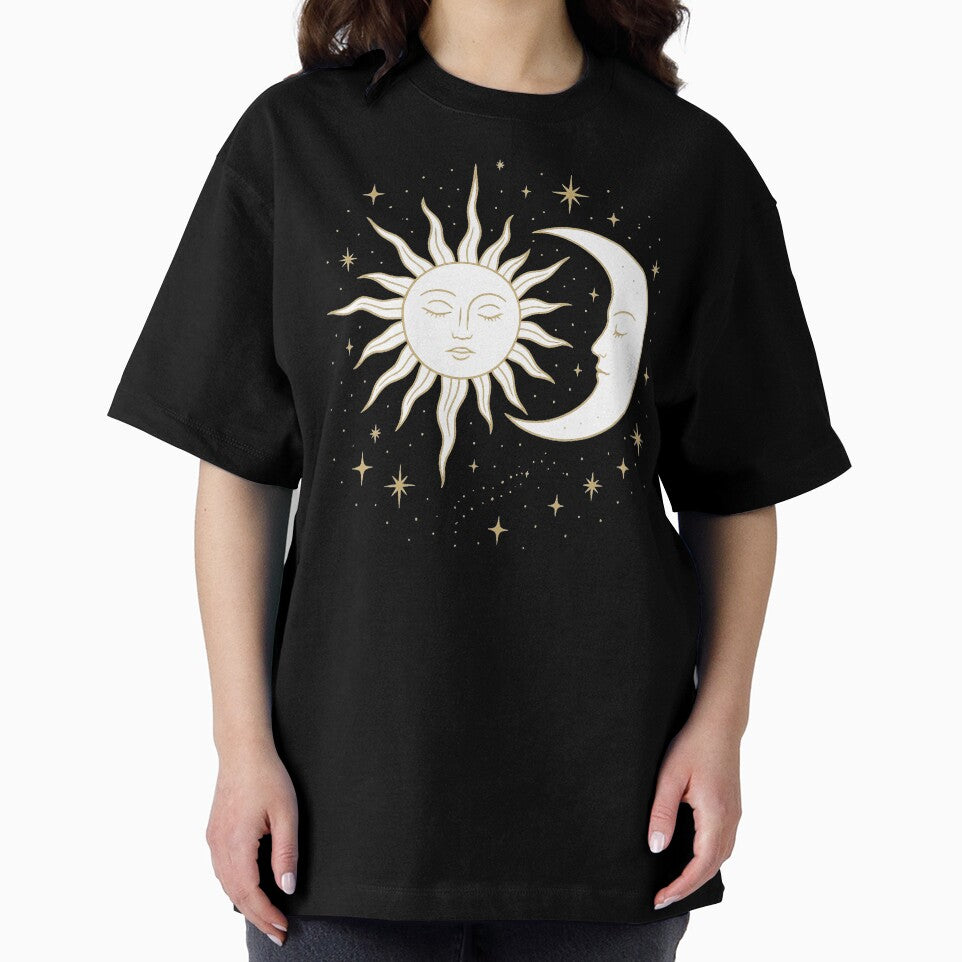 Mystical Sun & Moon with Stars – Golden Line Art by Samke.