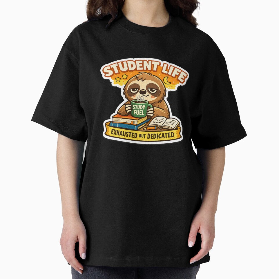 Funny Student Life Sloth Sticker Exhausted But Dedicated Study Meme College Humor by prashant-sahu
