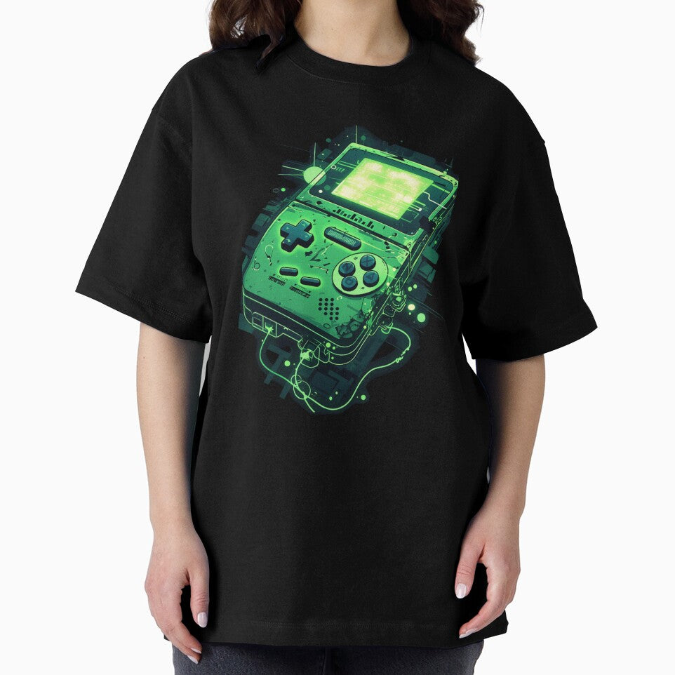 Cyberpunk Retro Handheld Console Glitch Green Game Boy by VectorForge