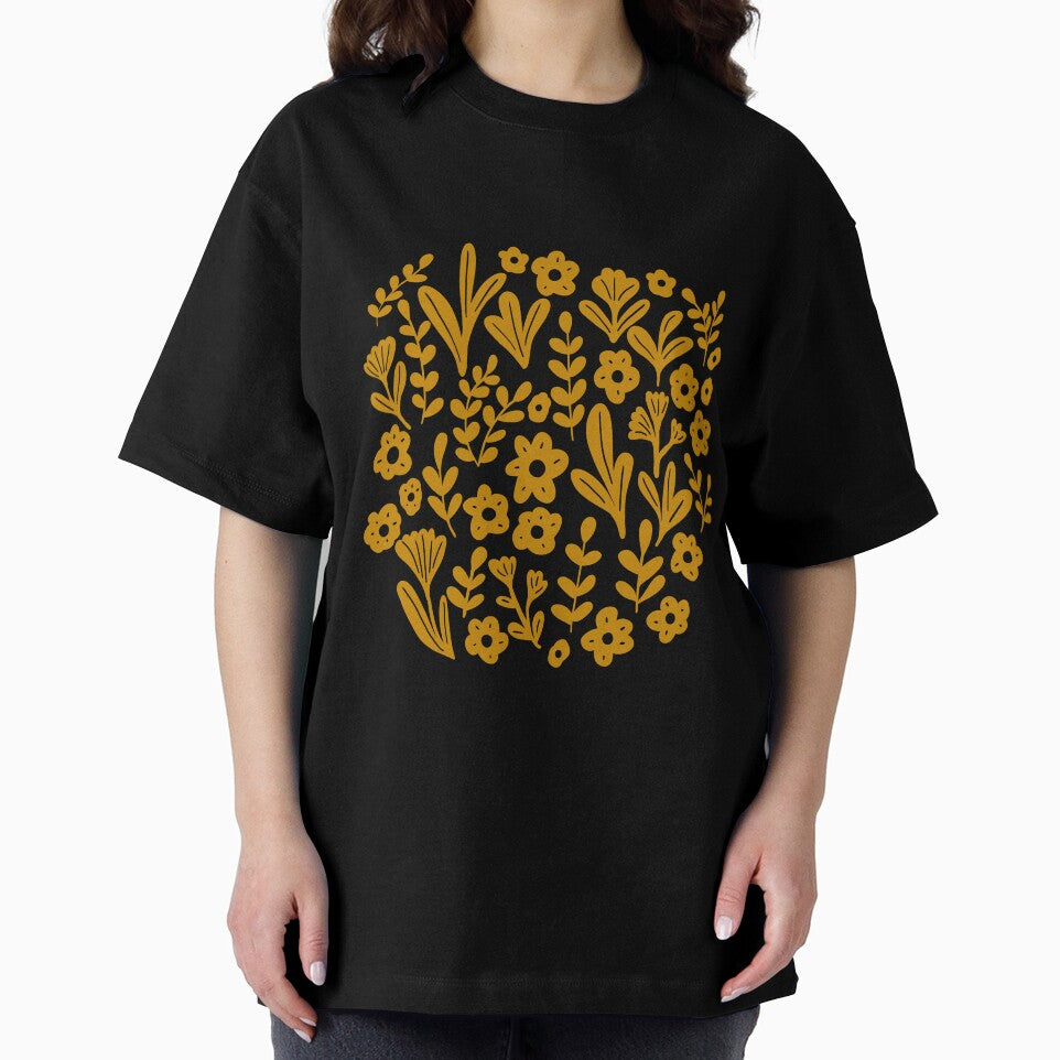 Folk ditsy flower pattern in mustard yellow and white by Illustrated by Nat