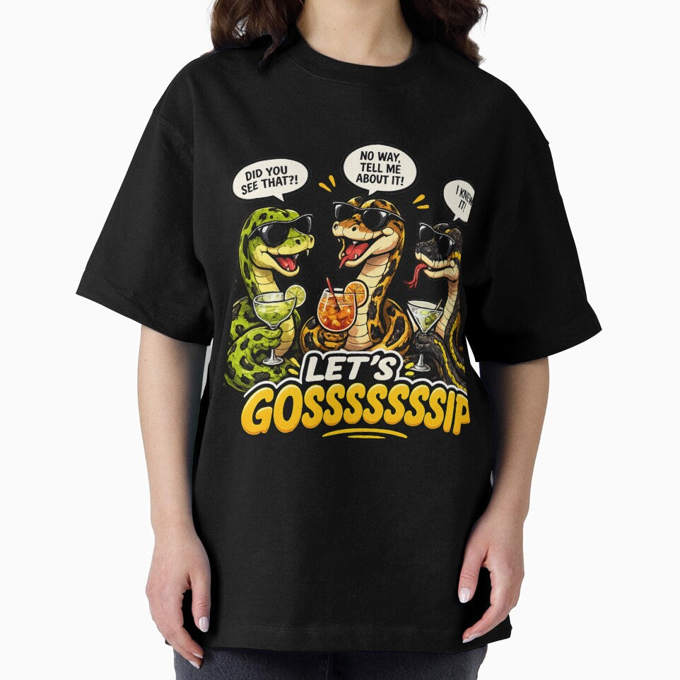 Let’s Gossssip Funny Snake Shirt | Cool Cartoon Snakes with Cocktails by Animal Vibes
