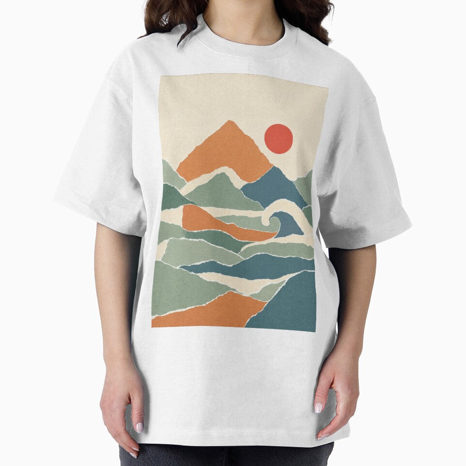 Boho Torn Paper Mountain Wave & Sun Landscape by The boys