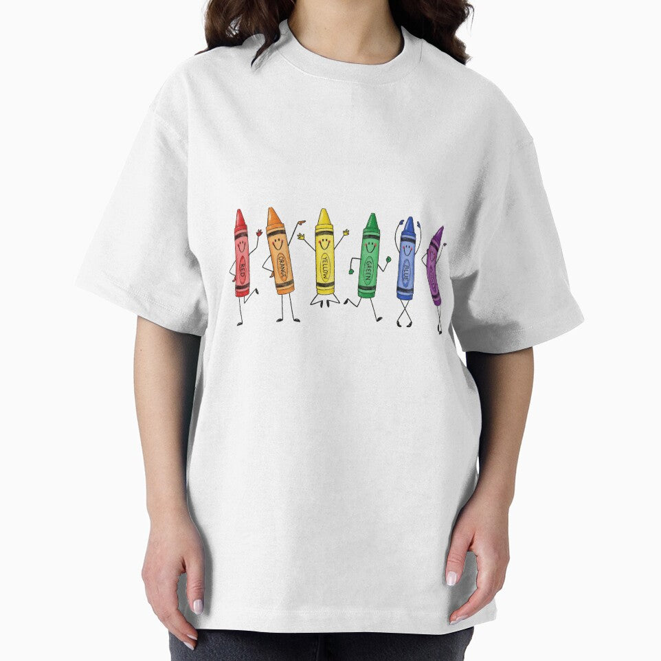 Dancing Rainbow Crayons Preschool Doodles Back to School Teacher Kindergarten by Thread&Fable
