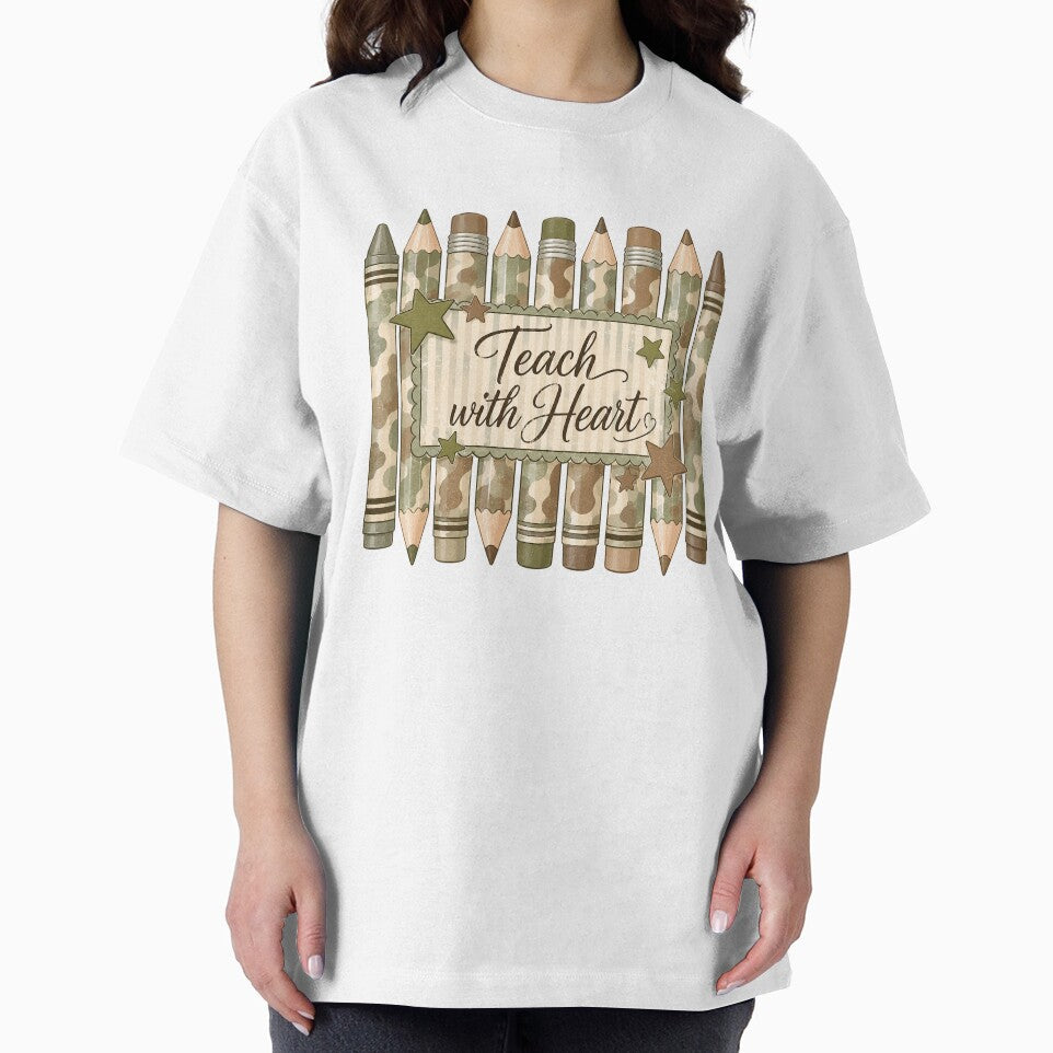 Teach with Heart Camo Teacher School Design by wingedpendesign