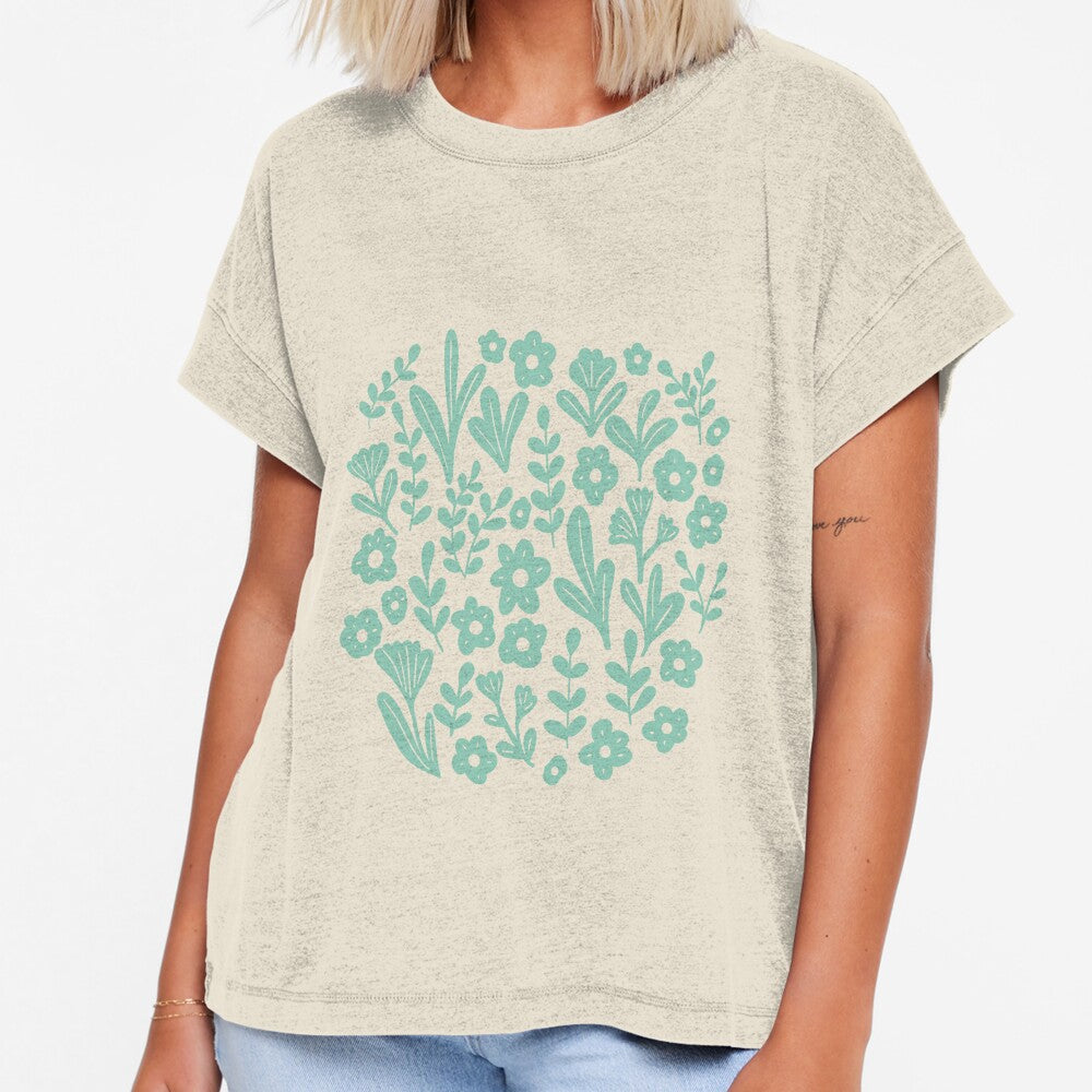 Folk ditsy flower pattern in teal and white by Illustrated by Nat